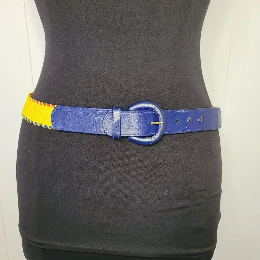 Vintage Womens Christian Dior Belt Yellow, Blue, Red Stretch Size M/L